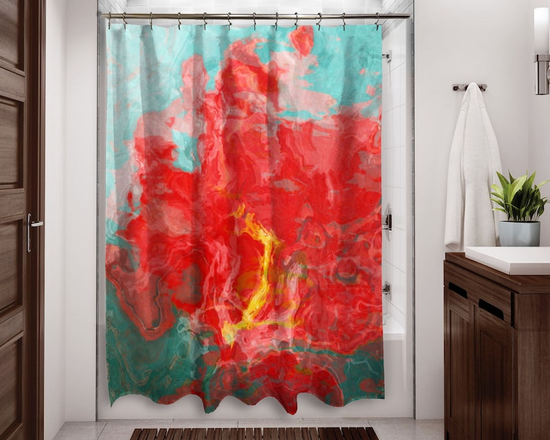 Abstract Shower Curtain Contemporary Bathroom Decor Red And Etsy