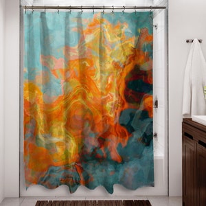 Abstract Art Shower Curtain: Contemporary Bathroom Decor - Electric, Orange, Yellow and Aqua