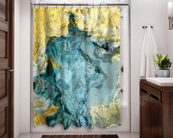 Abstract Art Shower Curtain, Contemporary Bathroom Decor, Bathroom Art, Water Resistant Shower Curtain, Beach Time, Aqua, Blue and Yellow