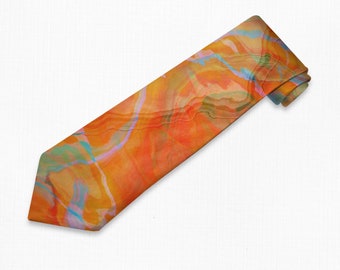 Men’s Tie with Abstract Art, Modern Men’s Necktie, Print Neck Tie for Him, Gift for Dad, Contemporary Art Tie, Wedding Tie, On Fire