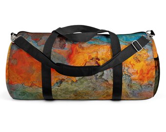 Weekender With Abstract Art, Lined Fabric Duffel Bag With Padded Shoulder Strap, Overnight Travel Bag, Duffle Carry On, Copper River