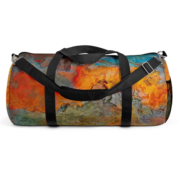Weekender With Abstract Art, Lined Fabric Duffel Bag With Padded Shoulder Strap, Overnight Travel Bag, Duffle Carry On, Copper River