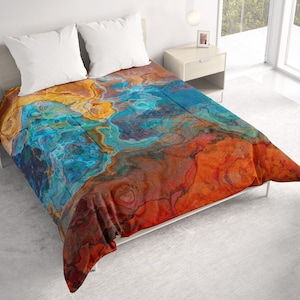 All Seasons Lightweight Comforter with Abstract Art, Contemporary Quilt Bedding, Twin, Queen or King Size Bedspread, Sedona Sunrise