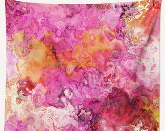 Abstract Art Tapestry: Large Modern Wall Hanging - Topical in Hot Pink, Bright Orange