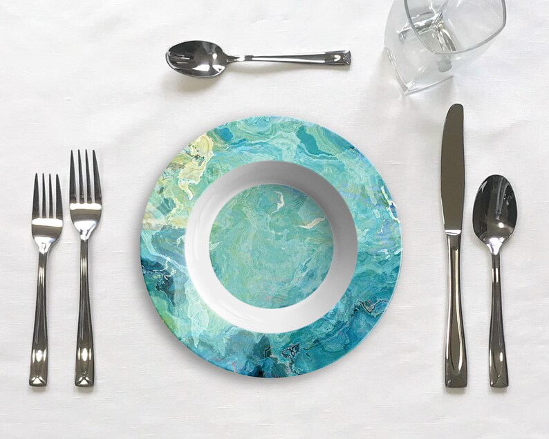 Cool Cuber Microwave Safe Polymer Plastic Dinnerware Unbreakable Outdoor Tableware Abstract Art Bowl In Aqua And White No Melamine Bowls Dining Serving Aloli Ru Cool Cuber Microwave Safe Polymer, Outdoor Plastic Dining Tableware