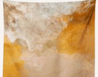Abstract Art Tapestry: Large Modern Wall Hanging - Evening Gold in Orange, Beige