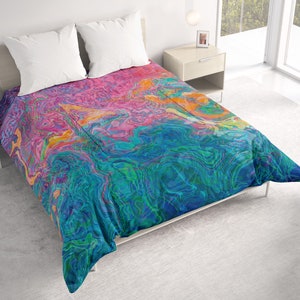 All Seasons Lightweight Comforter with Abstract Art, Contemporary Quilt Bedding, Twin, Queen or King Size Bedspread, Summer Sunrise