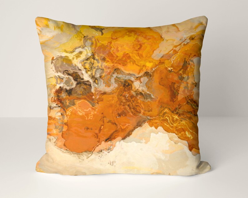 Toss Pillow Cover With Abstract Art 16x16 and 18x18 Orange Etsy