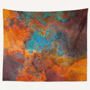 Abstract Art Tapestry Large Wall Hanging, Modern Living Room or Bedroom Decor, Contemporary Decor, Desert Fusion in Orange, Brown, Turquoise