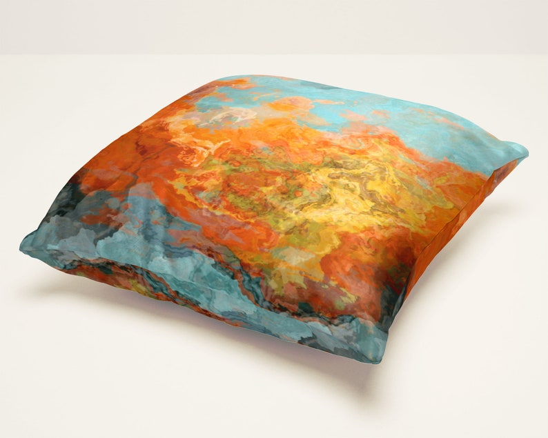 Toss Pillow Cover With Abstract Art 16x16 and 18x18 Orange Etsy