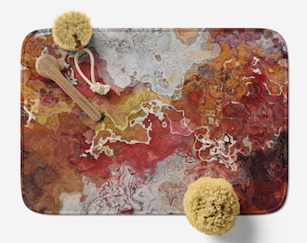 Abstract Art Bath Mat: Microfiber Memory Foam Rug, Anti-Slip - Ginger