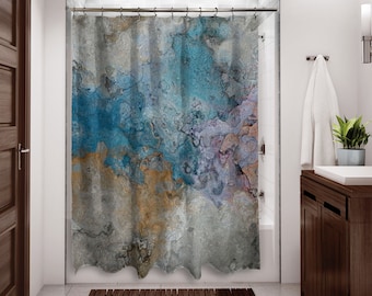 Abstract Art Shower Curtain, Contemporary Bathroom Decor, Bathroom Art, Water Resistant Shower Curtain, Silent Echo, in Blue, Brown, Gray