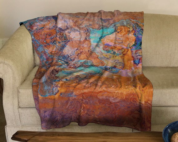 50x60 or 60x80 Fleece Blanket Throw in turquoise and copper Canyon Sunset