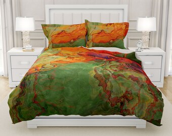 Duvet Cover with Abstract Art in King, Queen or Twin, Silky Smooth Microfiber, Contemporary Bedroom Decor, Modern Bedding, Poppies