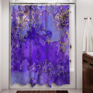Abstract Art Shower Curtain: Contemporary Bathroom Decor - Crystalline in Purple, Lavender