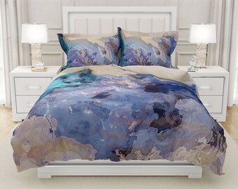 Duvet Cover with Abstract Art in King, Queen or Twin, Silky Smooth Microfiber, Contemporary Bedroom Decor, Modern Bedding, The Blues