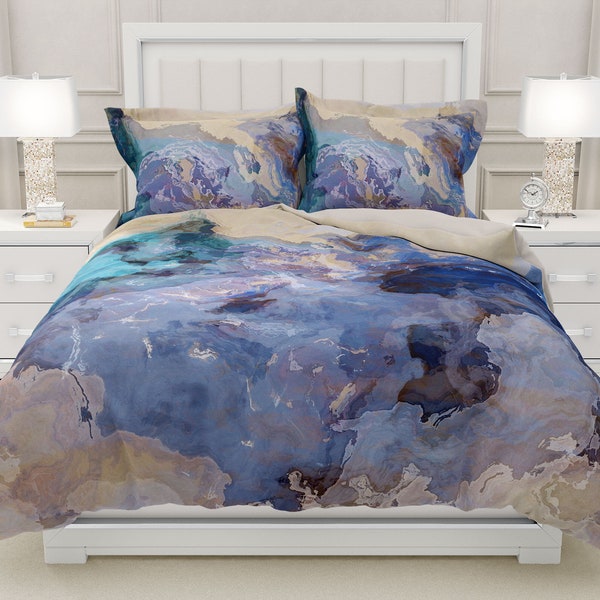 Duvet Cover with Abstract Art in King, Queen or Twin, Silky Smooth Microfiber, Contemporary Bedroom Decor, Modern Bedding, The Blues