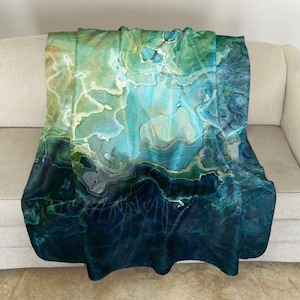 Sherpa Fleece Throw with Abstract Art: Modern Plush Blanket - Watershed