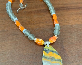 Bumblee jasper and vintage glass necklace