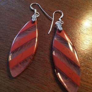 Red River jasper and cherry quartz intarsia earrings image 2