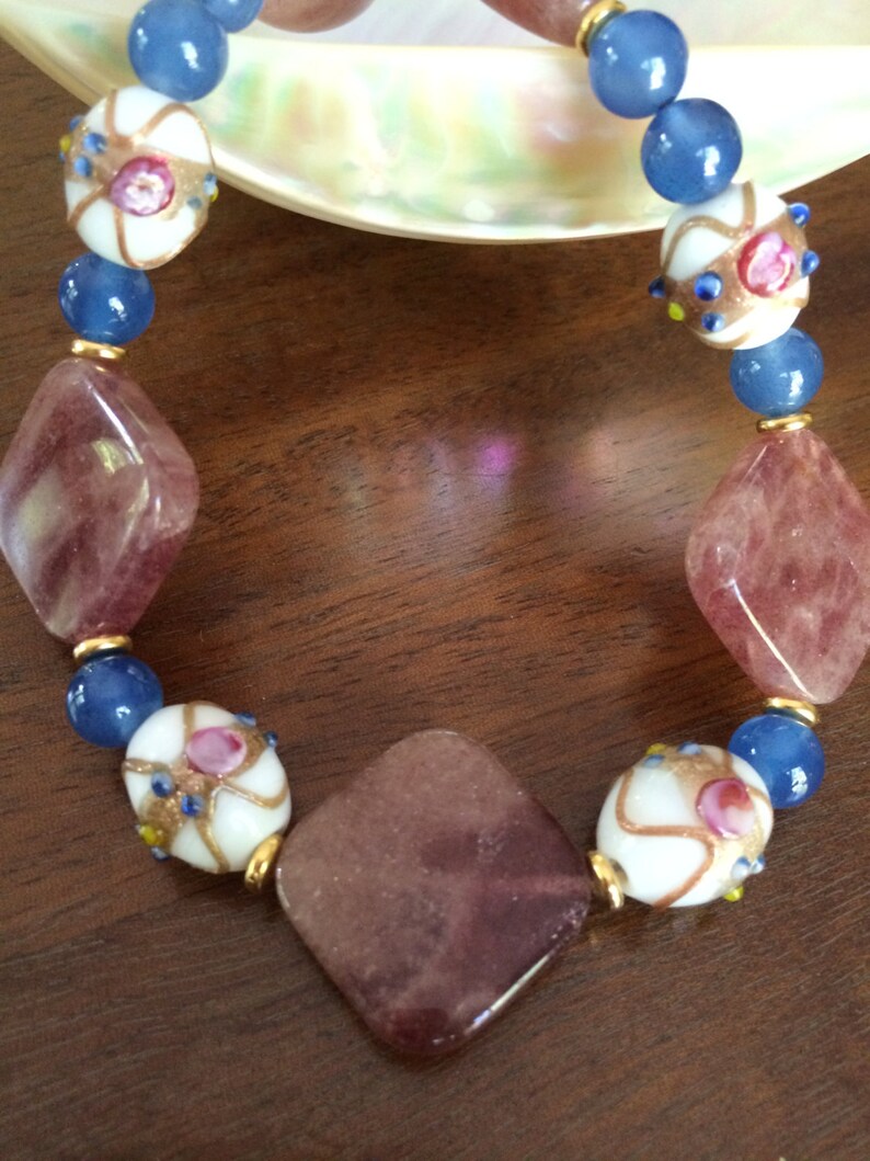 Ruby quartz, Venetian glass, and blue agate necklace image 3