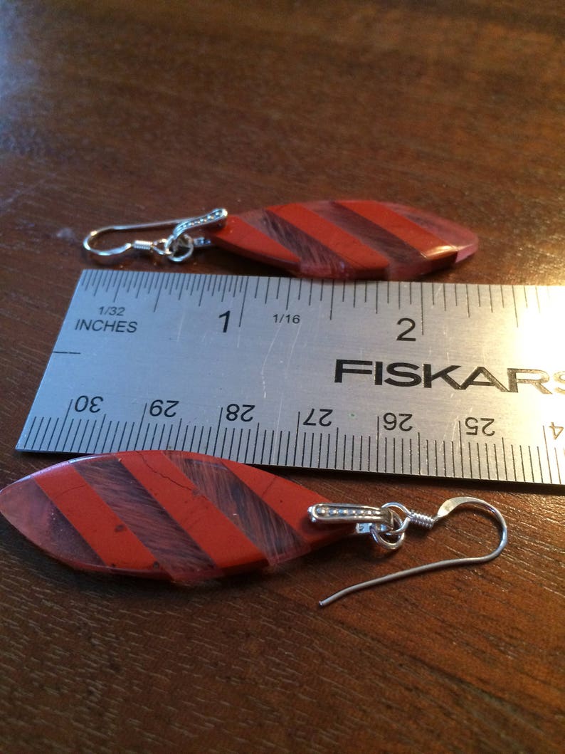 Red River jasper and cherry quartz intarsia earrings image 5