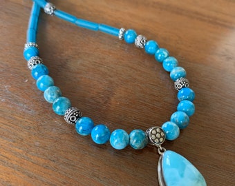 Larimar, amazonite, and Bali sterling silver necklace