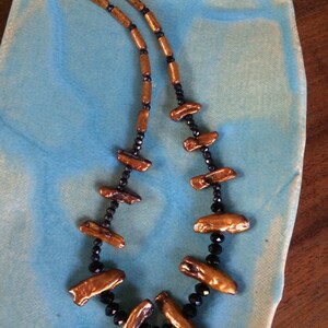 Bronze freshwater pearl and black crystal necklace image 2