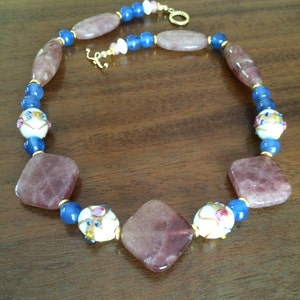 Ruby quartz, Venetian glass, and blue agate necklace image 4