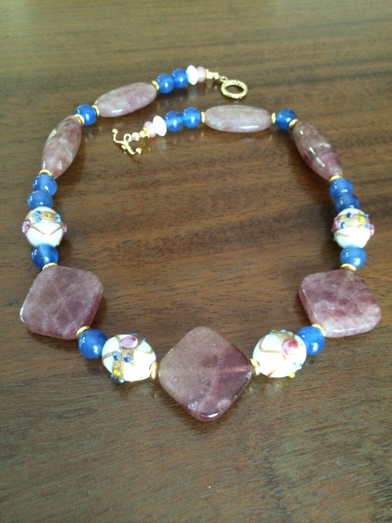 Ruby quartz, Venetian glass, and blue agate necklace image 4