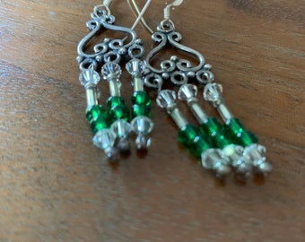 Green sterling silver chandelier earrings