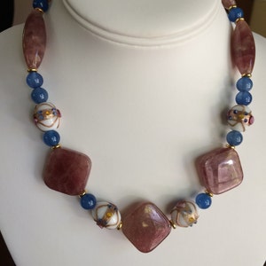 Ruby quartz, Venetian glass, and blue agate necklace image 2