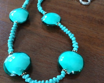 Turquoise Murano glass and seed bead necklace