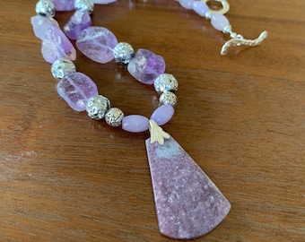 Ametrine and lepidolite necklace