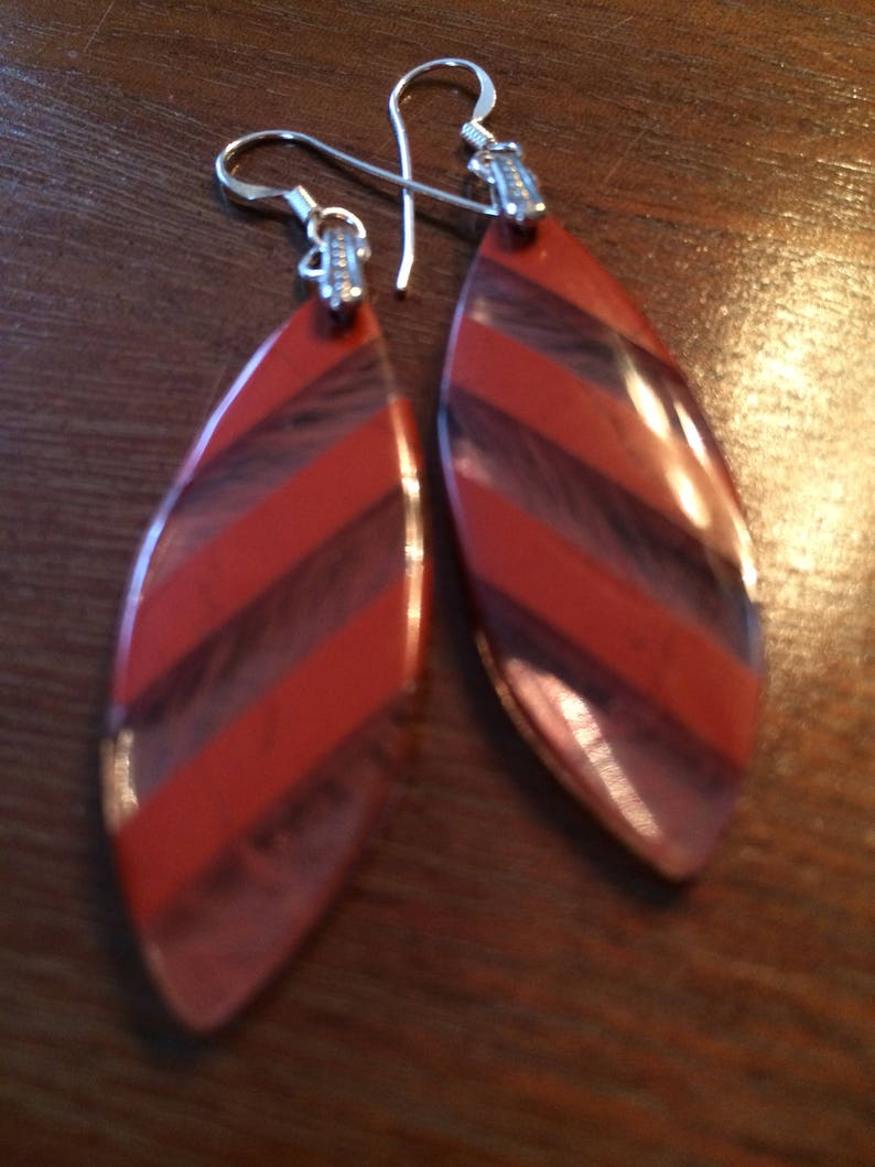 Red River jasper and cherry quartz intarsia earrings image 4