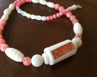 Coral, bone, and mother-of-pearl necklace