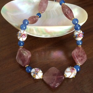 Ruby quartz, Venetian glass, and blue agate necklace image 5