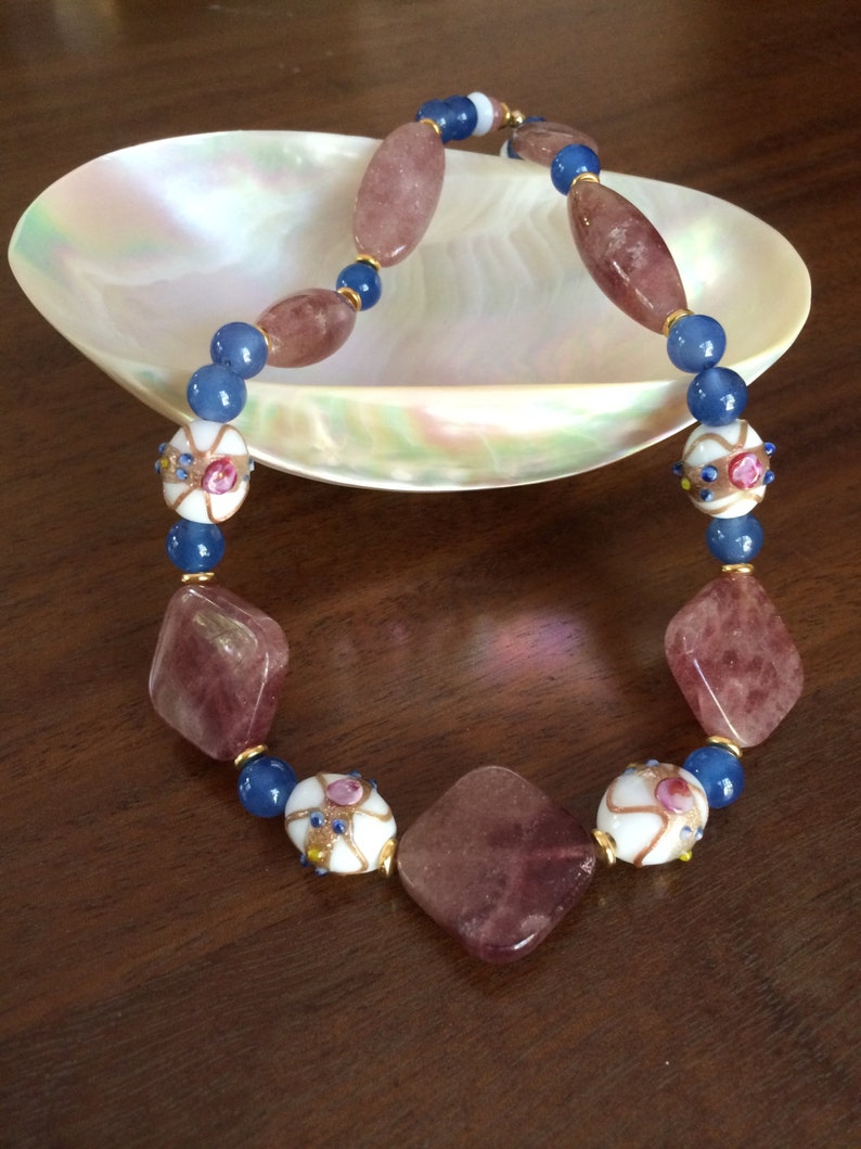 Ruby quartz, Venetian glass, and blue agate necklace image 5