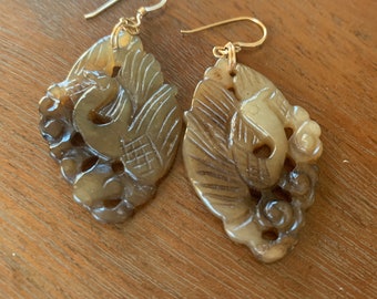 Hand-carved jade bird earrings