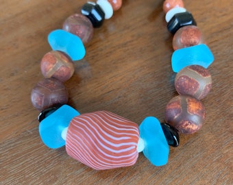 Dzi agate, Scandinavian ceramic, and glass bracelet