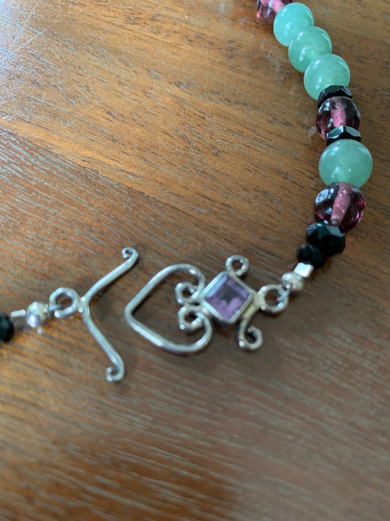 Ruby zoisite, aventurine, and vintage glass necklace image 8