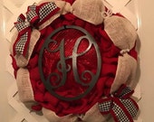 Monogram Houndstooth Wreath - Everyday Wreath - Door Decor - Burlap Wreath - Housewarming Gift - Home Decor - Houndstooth - Crimson Tide