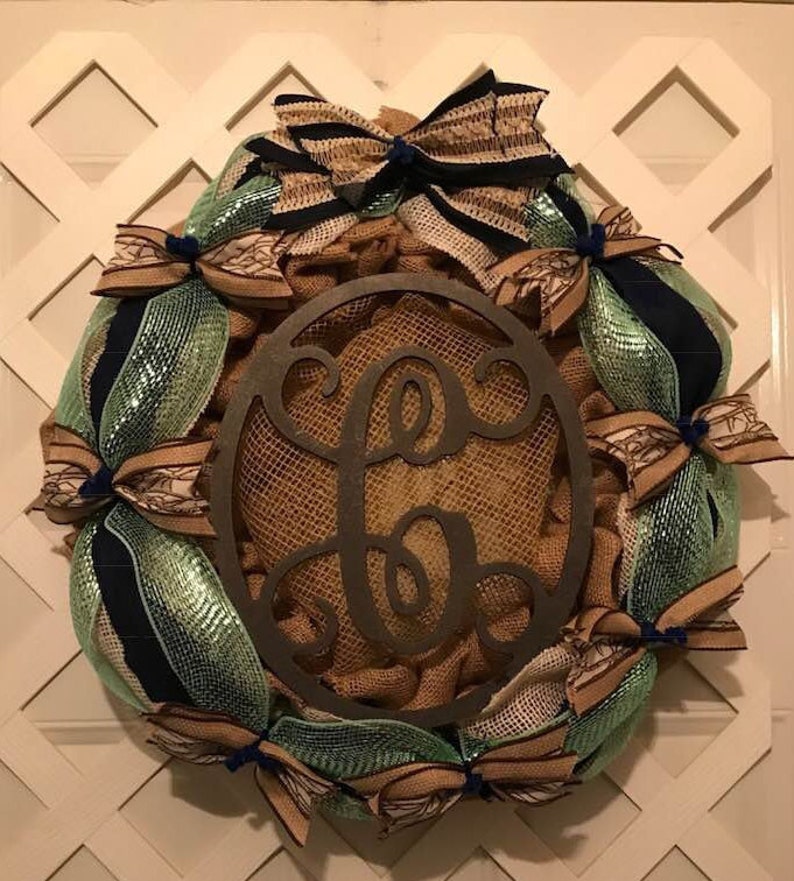 Rustic Monogram Wreath Front Door Decor Wood Monogram Etsy