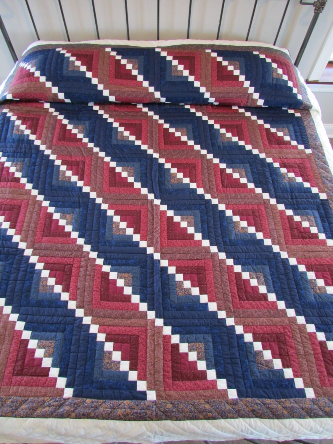 Log Cabin Quilt Amish Quilt Patchwork Quilt Red White and Etsy
