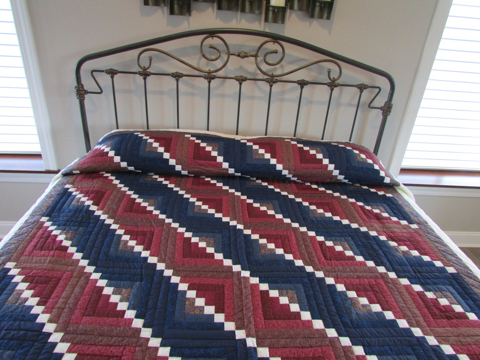 Log Cabin Quilt Amish Quilt Patchwork Quilt Red White and Etsy