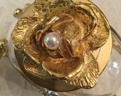 Vintage pair of perfume bottle encased in gold stand, twist off cap with pearl accent, beautiful vanity set, ,Hollywood regency,