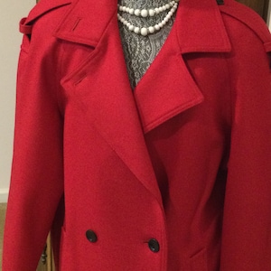 Beautiful vintage 1980’s Pure Wool full length double breasted women’s red coat.