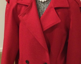 Beautiful vintage 1980’s Pure Wool full length double breasted women’s red coat.