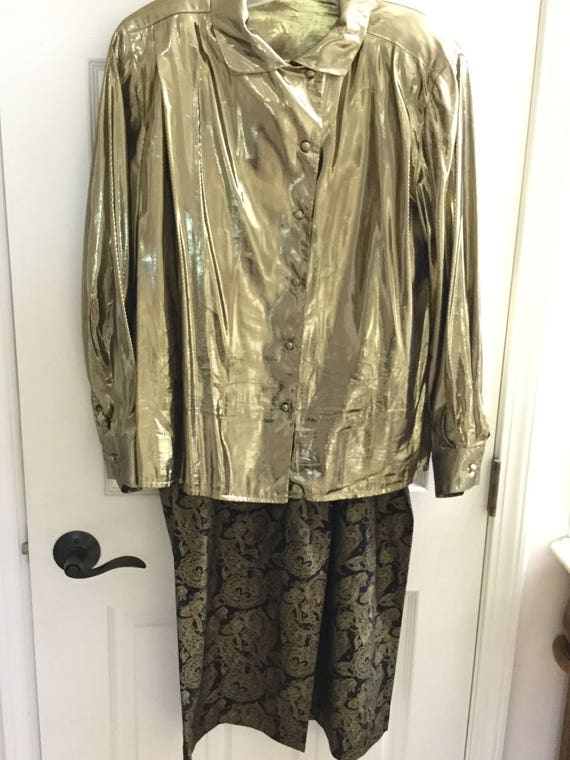 Vintage, 1980s Jones of New York gold silk shimme… - image 10