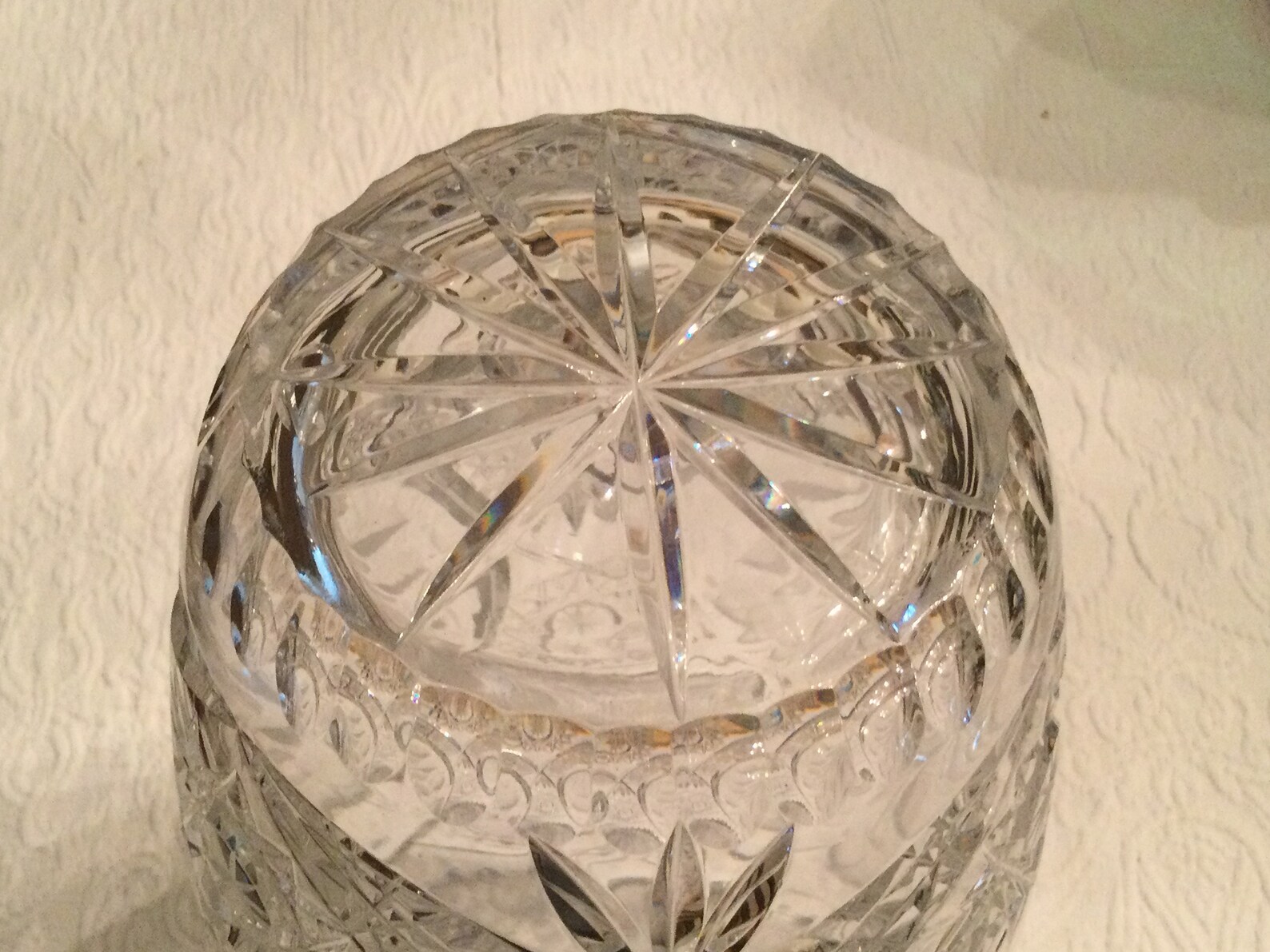 Bohemian Czech Hand Cut Crystal Vase With Engraved Frosted Flowers and